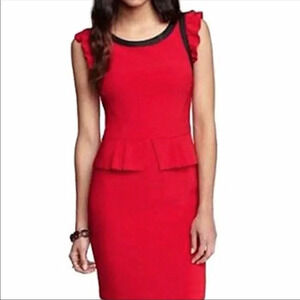 NEW Express Peplum Leather Trim Dress Red Size 6